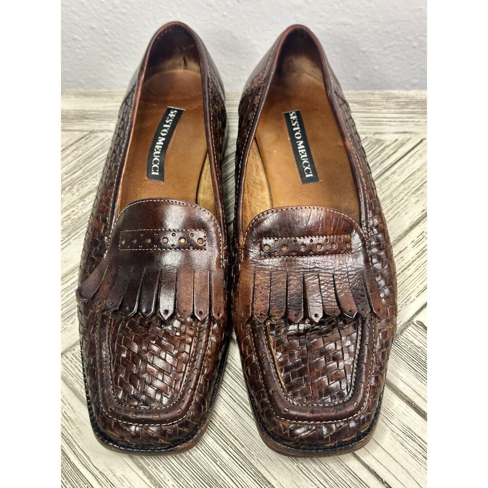 Vtg Sesto Meucci Brown Woven Leather Women’s Loafer With Kiltie Tassel Size 6 M